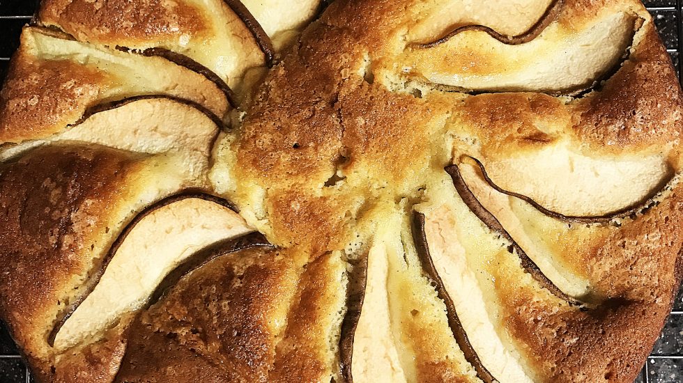 sour cream cardamom pear cake